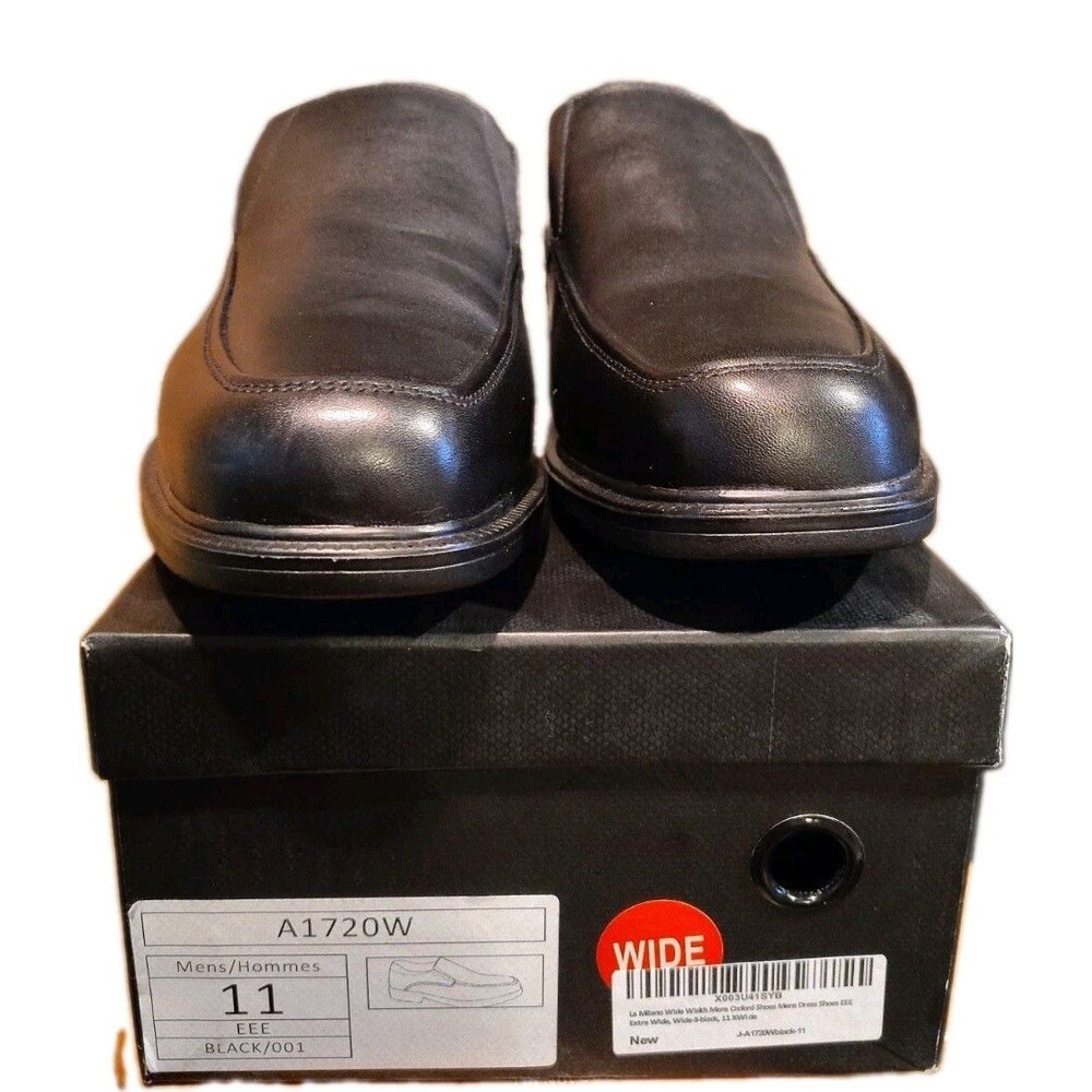 La Milano Men's A1720W Leather Slip On Dress Shoes Black Size 11 Extra Wide EEE